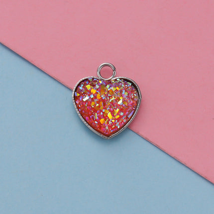 Cross-border 13MM peach heart-shaped stainless steel starry pendant bottom mop resin starry DIY jewelry accessories
