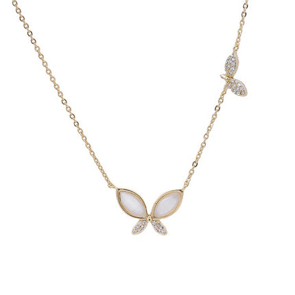 Korean-style S925 Silver Sweet Butterfly Necklace Women's Fashionable Elegant Micro-inlaid Zircon Clavicle Chain ins Artistic Sweater Chain