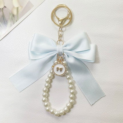 New Large Pearl Bow Keychain Colorfulful Webbing Cloth Knot Accessories Headphone Set Bag Accessories Bag Pendant