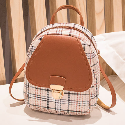 Small School Bag 2024 Korean Style Fashionable Small Backpack Satchel Shoulder Crossbody Bag Contrasting Color Mobile Phone Bag Pu Plaid Backpack