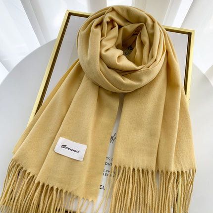 Solid Color Faux Cashmere Scarf for Women, Annual Meeting Red, High-End Feel, Spring and Autumn Woven Neck Scarf, Korean Style Versatile Artistic Warm Shawl