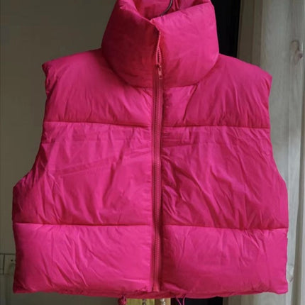 2023 New European and American Style Women's Light Down Cotton Vest Winter Collar Thickened Warm Short Vest
