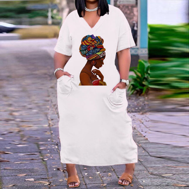 WK2360 European and American sexy V-neck loose print plus size dress