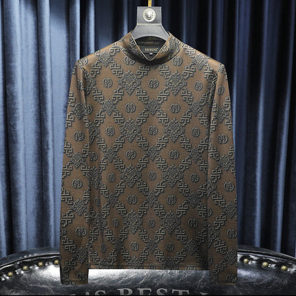 Autumn and Winter New Men's Casual Versatile Light Luxury Quality Half Turtleneck Double-Sided Velvet Bottoming Shirt