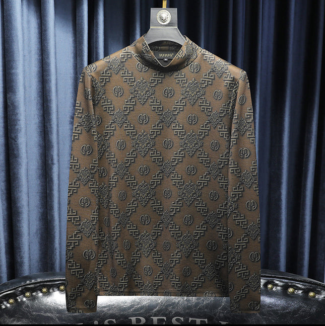 Autumn and Winter New Men's Casual Versatile Light Luxury Quality Half Turtleneck Double-Sided Velvet Bottoming Shirt