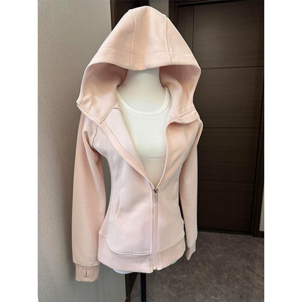 Pink Sweatshirt Women's Spring & Fall 2025 New Slim Waist Hooded Jacket Yoga Top Short Style for Small People