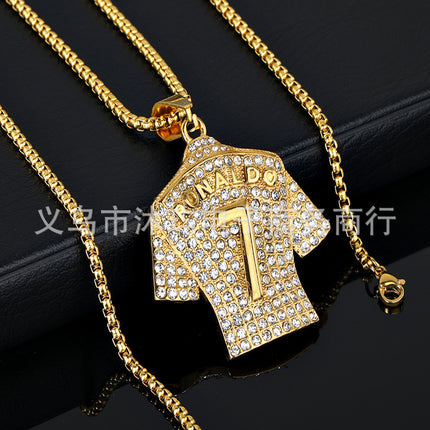 Temu Hip-Hop Titanium Steel Gold-Plated Diamond-Studded Football Superstar Jersey Number 7/10 Pendant Necklace with Row of Diamonds
