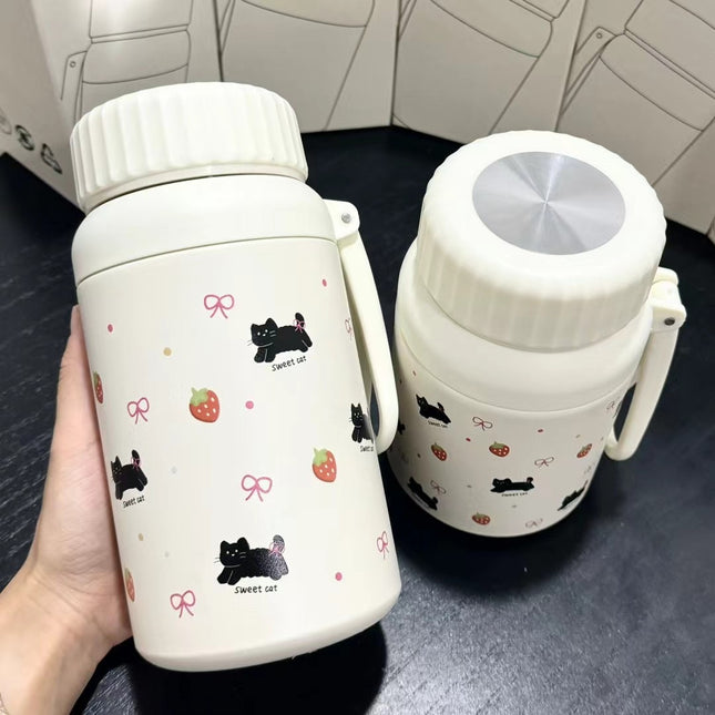 Cartoon cute high-value large-capacity new thermos stainless steel outdoor sports portable rope coffee cup