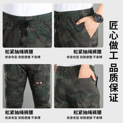 Elastic Work Pants for Men, Cotton Material, Elastic Waist, Spring and Autumn Camouflage Pants, Stain-Resistant Workwear Pants Wholesale