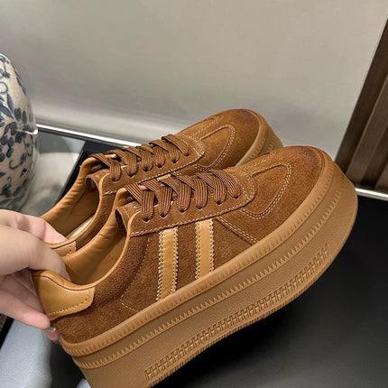 Cowhide Sneakers for Women 2026 New Autumn and Winter Sports Casual Shoes Platform Sole Retro German Training Shoes Women's Top Layer Cowhide