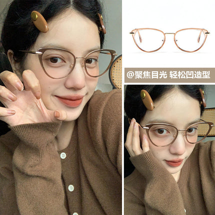 European and American retro cat's eye myopia glasses women's professional can be equipped with power lenses flat lens small frame eye frame