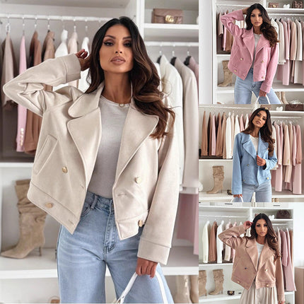 202 Cross-Border European and American Aliexpress Amazon Spring & Fall New Elegant Lapel Button Suit Ball-Shaped Short Jacket