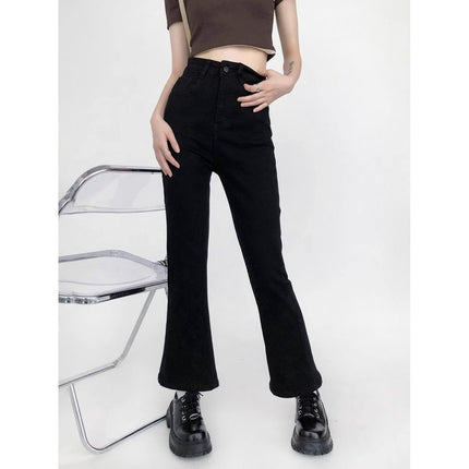 High-Waisted Flared Jeans for Women, Trendy Versatile Plus-Size Slimming Cropped Bootcut Pants