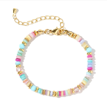 Cross-border Explosions Macron Color Bracelet Fashion High Sense Dopamine Bracelet Light Porcelain Blue Flat Bead Crystal Bracelet