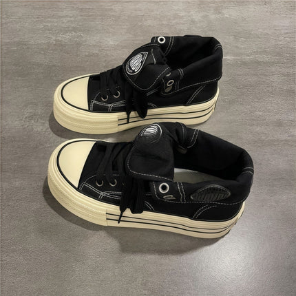 Thick-Soled Canvas Women's 2025 Spring and Autum New High-Top Women's Beige Versatile Board Ins Trendy Wholesale Casual Shoes
