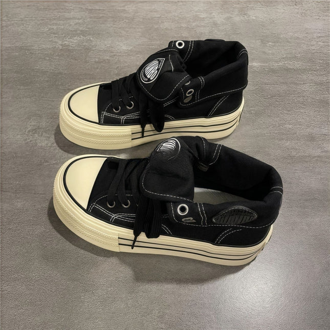 Thick-Soled Canvas Women's 2025 Spring and Autum New High-Top Women's Beige Versatile Board Ins Trendy Wholesale Casual Shoes