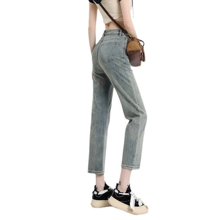 Nostalgic Retro Straight-Leg Jeans Women's Trendy All-Match High-Waist Slimming Old-Fit Cropped Smoke Pipe and French Stick Pants