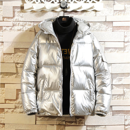 Cross-Border Hooded down Cotton Coat, Thickened Winter Puffer Jacket, Fashionable and Trendy Warm Glossy Cotton Coat, Cold-Proof