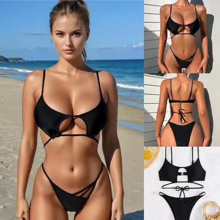 Black bikini split swimsuit sexy backless three-point bikini fashion European and American style swimsuit wholesale