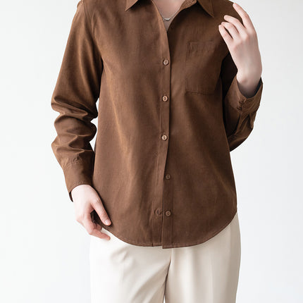 Soft Velvet Commuter Layering Brushed Shirt for Women, Spring and Autumn Vibe Dopamine Caramel Color Shirt Top