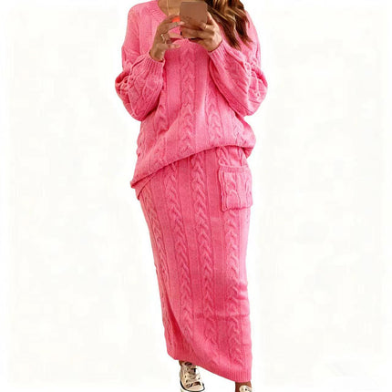 2026 Autumn/Winter New Women's Fashion Amazon European and American Style Cable Knit Sweater Women's Set Dress