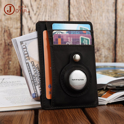Cross-border New Portable Mini Wallet RFID Genuine Leather Tracker Card Case Crazy Horse Leather Retro Thin Card Bag Men's Bag