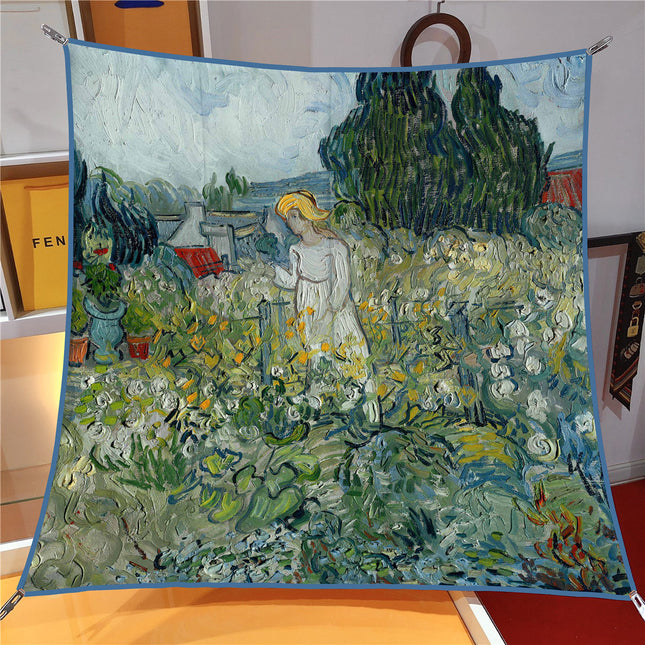 90cm Spring New Van Gogh Oil Garden Fashion Women's Outdoor Shawl Large Square Scarf Scarf Scarf Strapless Scarf