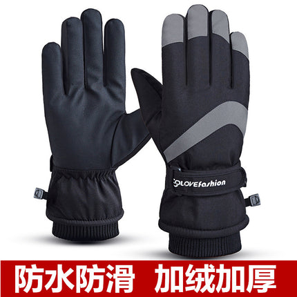 Thermal gloves men's winter outdoor riding takeaway motorcycle windproof waterproof fleece-lined non-slip touch screen ski gloves