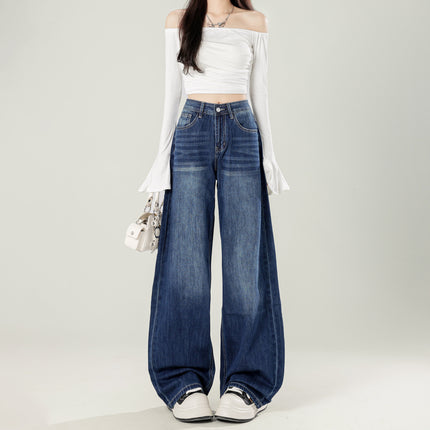 Wide-Leg Jeans for Women 2025 New Spring and Autum High-Waisted Loose Casual Floor-Length Pants That Do Not Stick to the Legs Trendy