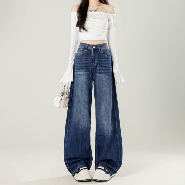 Wide-Leg Jeans for Women 2025 New Spring and Autum High-Waisted Loose Casual Floor-Length Pants That Do Not Stick to the Legs Trendy