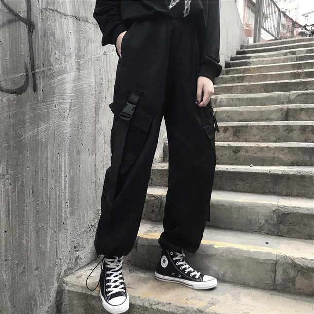 Thin/velvet Spring and Summer Korean Style ins Cargo Pants for Men and Women Loose Sports and Leisure Students Leg-tie Straight Wide-leg Pants