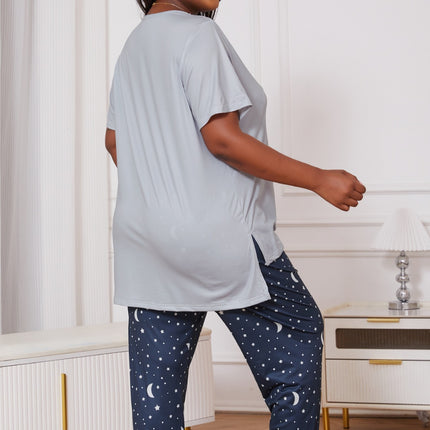 Cross-border plus size pajamas for women summer new loose and comfortable printed short sleeve pants pajamas suit foreign trade wholesale
