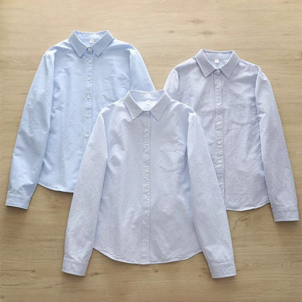 Han Fan Artistic Fresh Style Vertical Stripe Loose Cotton Oxford Textile Commuter Shirt Women's Long Sleeve Base Shirt with Inner Fashion