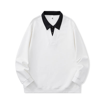 2025 Fake Two-Piece Sweatshirt Men's Trendy Autumn and Winter Loose Pullover Long-Sleeved Tops Men's T-Shirt Bottoming Shirt