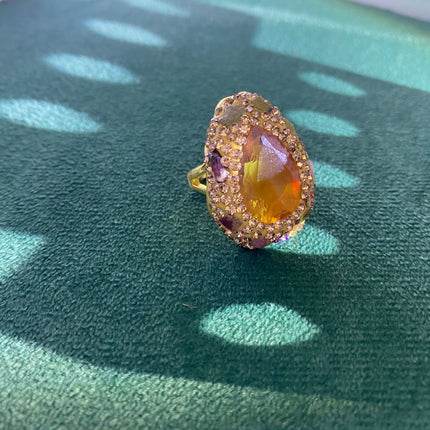Full-Encrusted Open-Ended Color-Changing Heart-Shaped Sudanite Index Finger Ring, Rose Gold Personalized Trendy Gemstone Jewelry