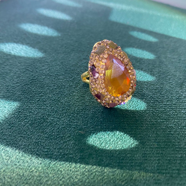 Full-Encrusted Open-Ended Color-Changing Heart-Shaped Sudanite Index Finger Ring, Rose Gold Personalized Trendy Gemstone Jewelry