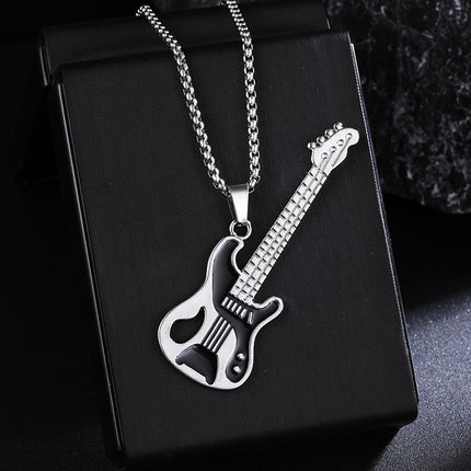 New Guitar Pendant Necklace for Men, Colorful Oil-Drip Alloy Instrument Stainless Steel Pendant DIY Jewelry Accessories for Women