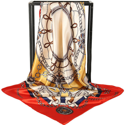 Mother's Day Gift Factory Direct Smooth Satin 90 Large Square Scarf Headscarf European and American Style Oil Painting Silk Scarf Women's Shawl Wai