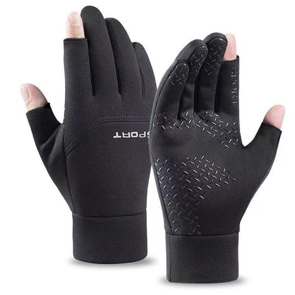 Outdoor Warm Cycling Gloves Men's Autumn and Winter Windproof and Cold-Proof Fleece-Lined Touch Screen Windproof and Waterproof Sports Single-Sided Gloves