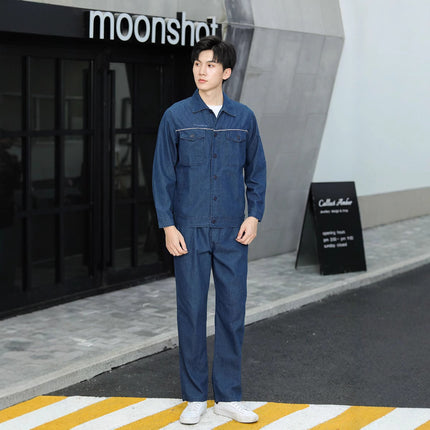 Thin summer Denim overalls suit male welder long sleeve power grid power factory workshop labor protection suit male