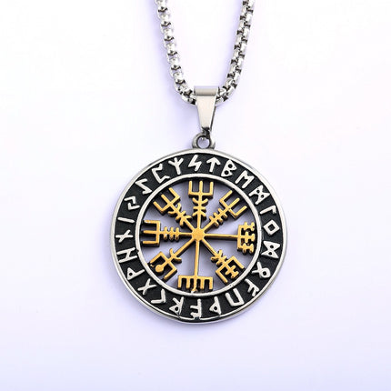 Nordic Retro Stainless Steel Pendant Suitable for Men and Women Viking Double-Sided Compass Necklace