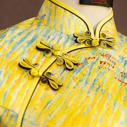 Hand-Painted Original Silk Cheongsam by Yan Yan, Olive Tree Makeup Photo Studio Custom Cheongsam