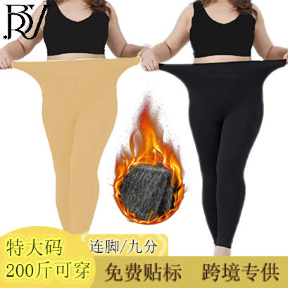 Cross-Border Extra Large Size Plus Fat Leggings 200g Fleece-Lined Polyester One-Piece Thickeneded Autumn and Winter Outer Pantyhose