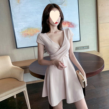 Nightclub Women's Fashion Deep V Low-cut Waist Belly Covering A- line Skirt Elegant Backless Small Skirt Night Sexy dress
