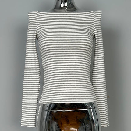South Korea Dongdaemun New Products Recommend Good Goods Sexy Shoulder Stripe Slimming Comfortable Long Sleeve T-Shirt