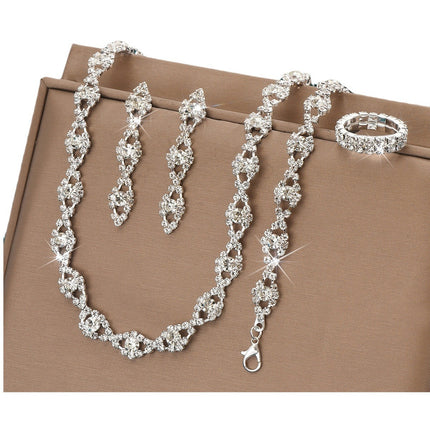 Bridal Wedding suit Necklace Earrings Two-Piece Set Geometric Full Diamond Wedding Evening Dress Accessories Cross-Border Explosions Chain Set