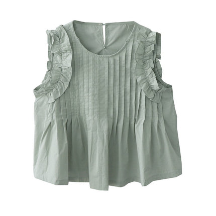 Summer New French Sweet Fungus Lace Organ Pleat Loose All-match Sleeveless Cotton Shirt Women's Vest Top