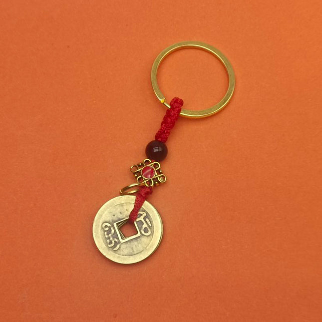 Brass Five Emperor Money Rope Pure Copper Five Emperor Money Red Rope Copper Five Emperor Money Red Rope Keychain Copper Money Key Pendant Wholesale