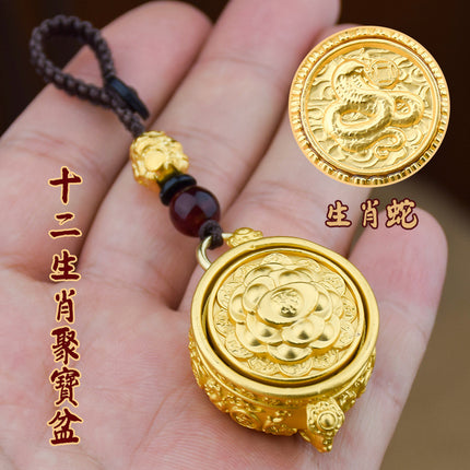 Cornucopia Hand Handle Cornucopia Lucking Treasure 12 Zodiac Keychain Pendant Rotatable TikTok Hot Sale