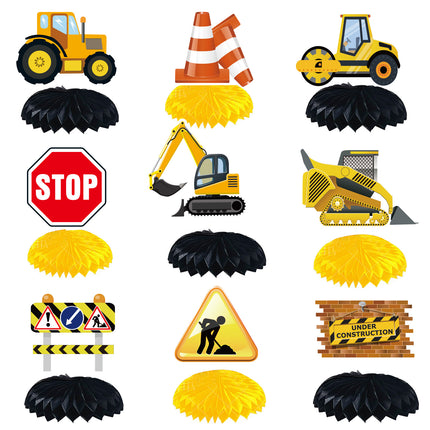 New Cartoon Engineering Vehicle Theme Birthday Party Decoration Flag Cake Insert Excavator Banner Egg Sign Set